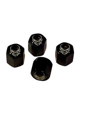 Black Gloss  Skull Aluminum  Wheel Valve Stem Caps  4 pcs NEW